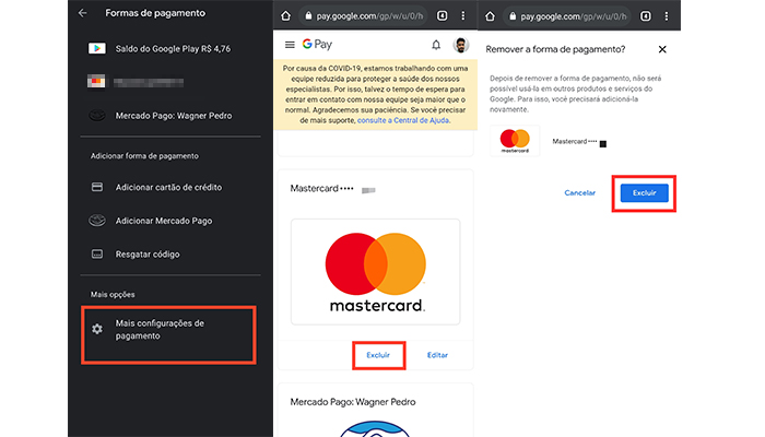 Como remover uma forma de pagamento da sua conta