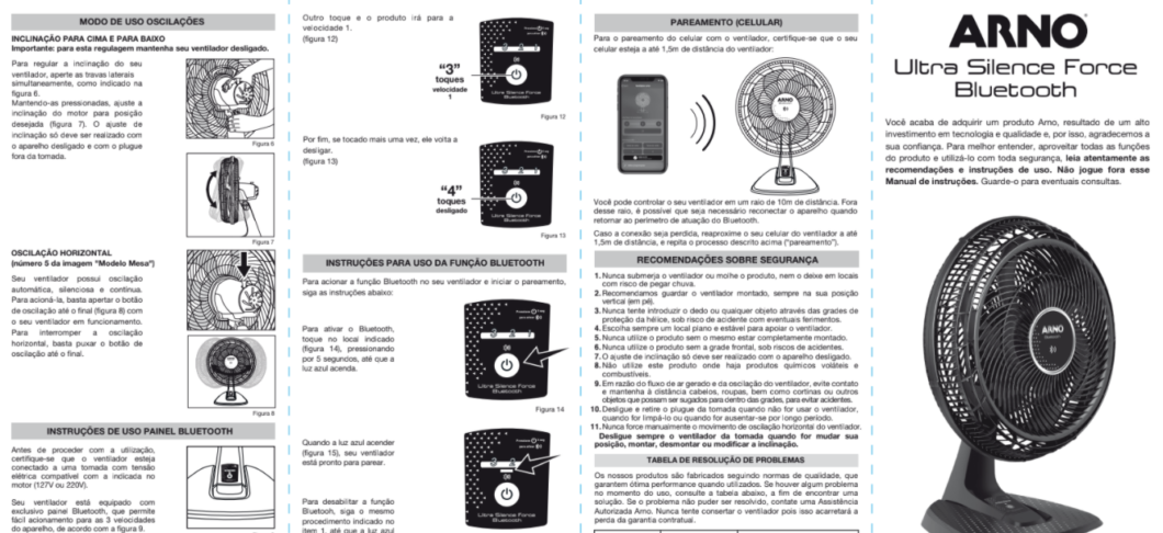 Manual do Ventilador Arno Ultra Silence Force com Bluetooth (Imagem: Reprodução/Arno)