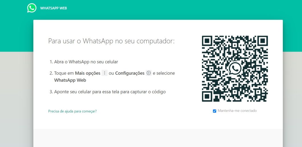 Tela inicial do WhatsApp Web (Imagem: Reprodução/WhatsApp)