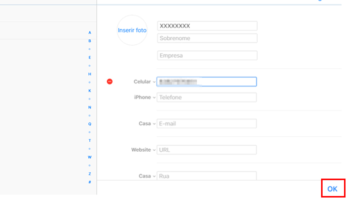 Processo para adicionar um contato na versão web do iCloud (Imagem: Reprodução/iCloud)
