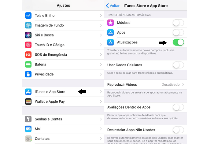 Transferência automática de atualizações no iPhone (Imagem: Reprodução/Gabrielle Lancellotti) 