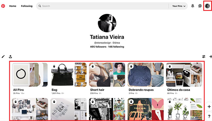 Visualizando todos os Pins no Pinterest 