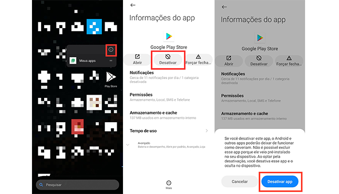 Processo para desativar a Play Store no Android (Imagem: Reprodução/MIUI 12)