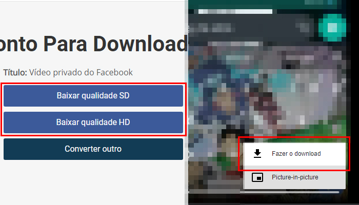 Processo para baixar um vídeo privado do Facebook (Imagem: Reprodução/FBDownloader)