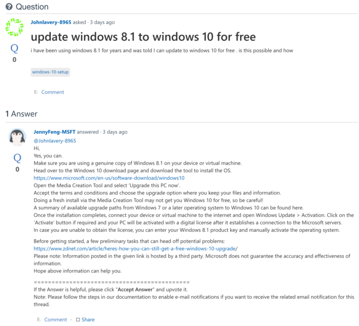 Resposta original sobre Windows 10 grátis (Imagem: Reprodução / Google)