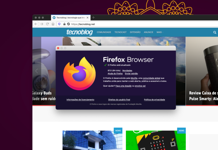 Mozilla Firefox 87 (Imagem: Reprodução/Tecnoblog)