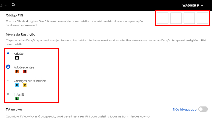 Processo para ativar o controle parental no Paramount+ (Imagem: Reprodução/Paramount+)