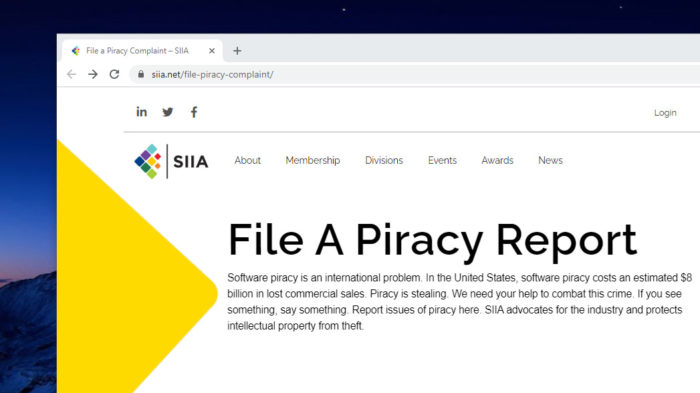 SIIA incentiva denúncias de pirataria (Imagem: Reprodução/SIAA)