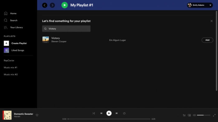 Nova inteface tem barra de busca em playlists (Imagem: Divulgação/Spotify)