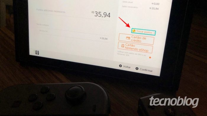Trocar pontos de ouro no eShop do Nintendo Switch (Imagem: Lucas Lima/Tecnoblog)