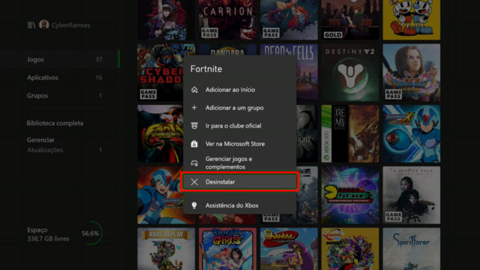 Processo de apagar jogos do Xbox One (Imagem: Reprodução/Microsoft)