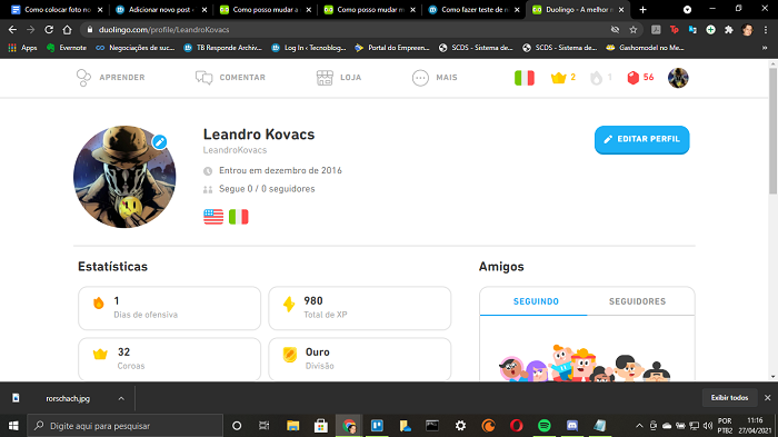 Como colocar foto no perfil do Duolingo (Imagem: Leandro Kovacs/Reprodução)