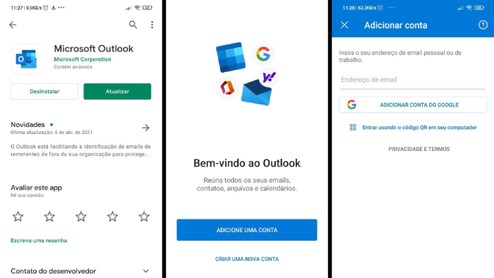 Configurando Gmail para Outlook do Android (Imagem: Leandro Kovacs/Reprodução)