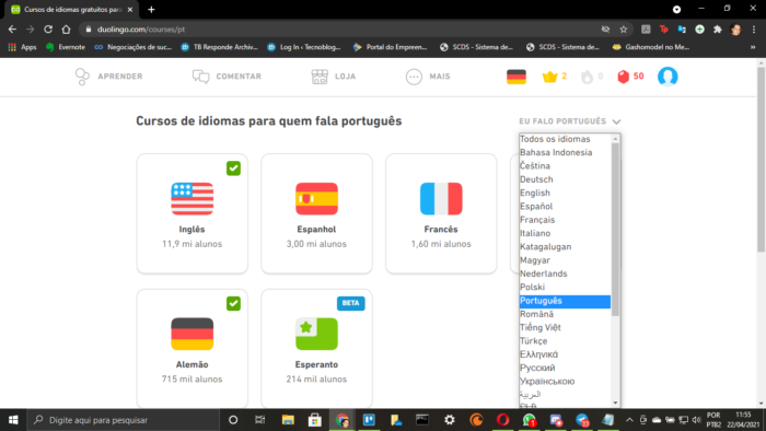 Como excluir um curso no Duolingo (Imagem: Leandro Kovacs/Reprodução)