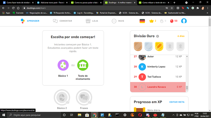 Como fazer teste de nivelamento no Duolingo (Imagem: Leandro Kovacs/Reprodução)