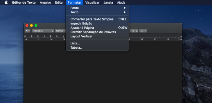 Formatar arquivos no Editor de Texto (Imagem: Reprodução/Mac)