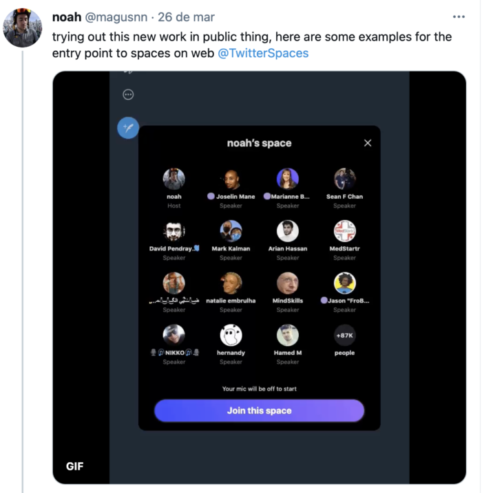 Tweet de desenvolvedor do Twitter confirma Spaces pela web (Reprodução: @magnusnn/Twitter)