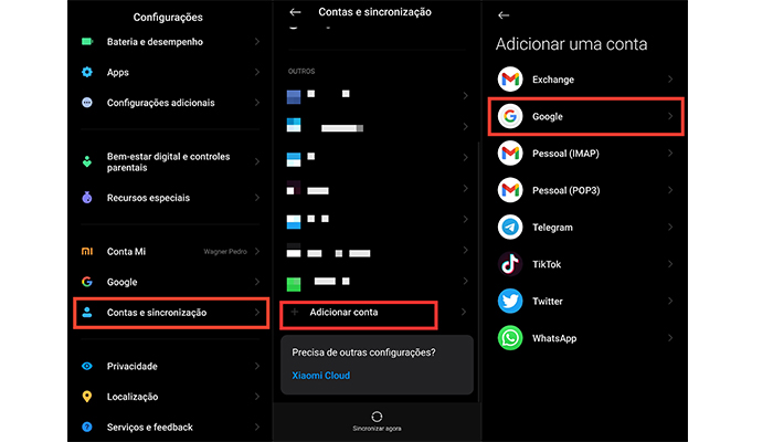 Processo para configurar uma conta do Google no Android (Imagem: Reprodução/MIUI 12)