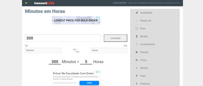 ConvertLive é um site para te ajudar a converter várias unidades de medida (Imagem: Reprodução / ConvertLive)