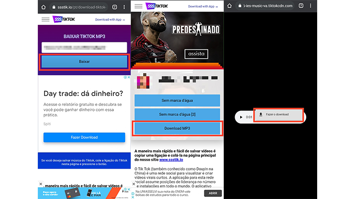 Processo para baixar áudios do TikTok (Imagem: Reprodução/SSSTikTok)