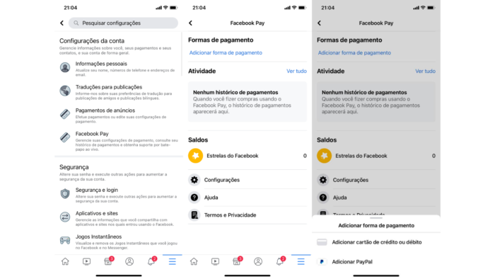 Configurando o Facebook Pay no Facebook (Imagem: Reprodução)