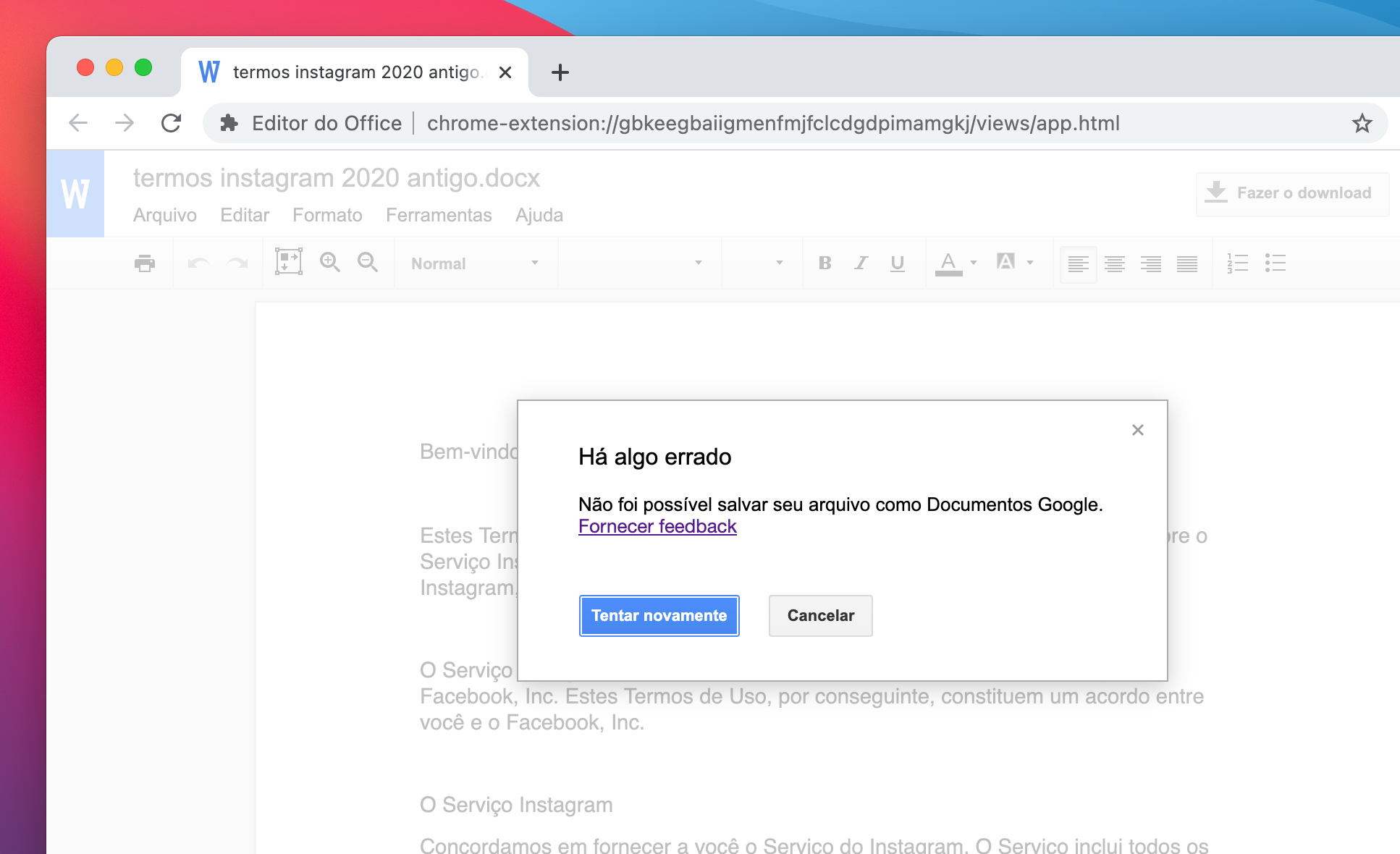 Google Docs e Drive dão erro ao criar, copiar e converter