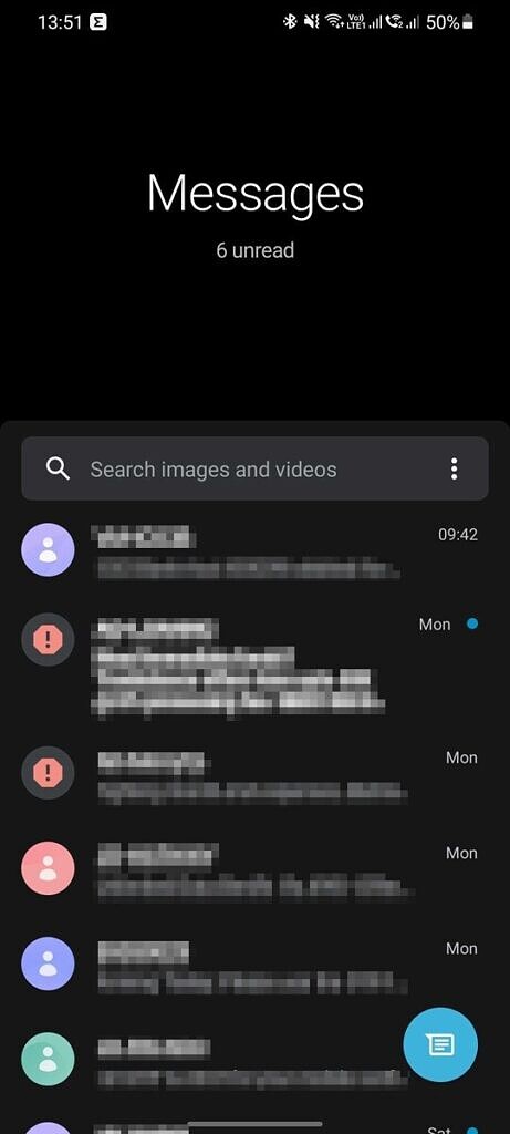 Google Mensagens com interface alinhada ao One UI (Imagem: divulgação/XDA-Developers)