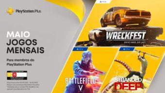 PS Plus de maio tem Wreckfest no PS5 e Battlefield 5 no PS4