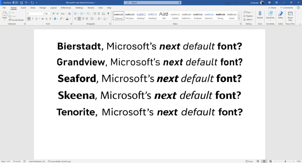 Microsoft tem cinco opções para nova fonte padrão do Office (Imagem: Divulgação)