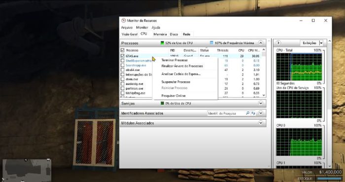 No PC, é possível ficar em sessão sozinho no GTA através do gerenciador de recursos (Imagem: Reprodução / Windows)