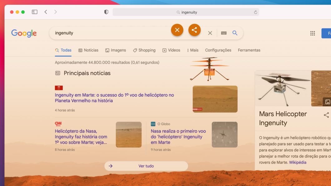 Ingenuity, da NASA, como easter egg (Imagem: Reprodução / Google)