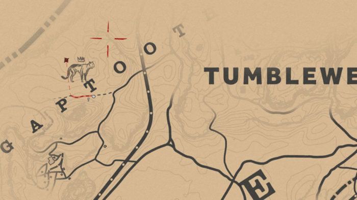 Localização da Suçuarana Lendária no mapa (Imagem: Reprodução/Rockstar Games) / como encontrar animais lendários red dead redemption 2