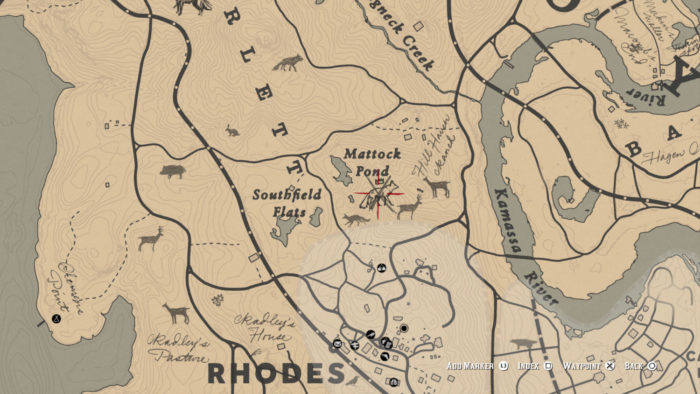 Localização da Raposa Lendária no mapa (Imagem: Reprodução/Rockstar Games) / como encontrar animais lendários red dead redemption 2