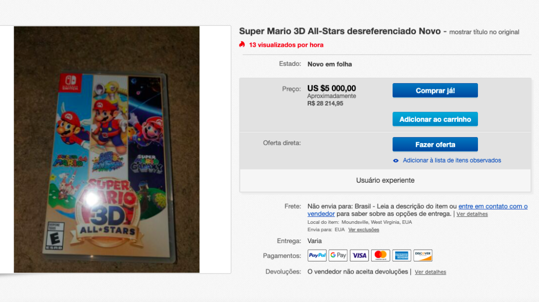 Cópias de Super Mario 3D All-Stars alcançam valores absurdos (Imagem: Reprodução)