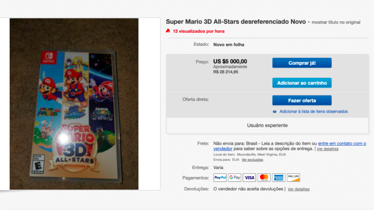 “Fim” de Super Mario 3D All-Stars faz jogo custar até R$ 28 mil