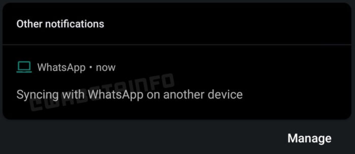 WhatsApp avisará quando sincronizar mensagens com outro dispositivo (Imagem: WABetaInfo)