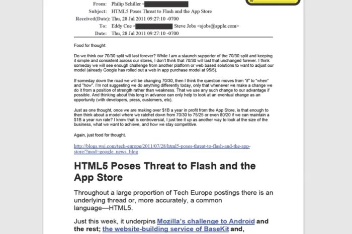E-mail enviado a Steve Jobs por Phil Schiller (imagem: The Verge)