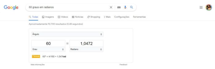 Basta uma simples pesquisa e o Google exibe um conversor e a resposta correta que você deseja (Imagem: Reprodução / Google)