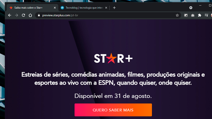 Site do Star+ no Brasil indica lançamento em agosto (Imagem: Reprodução)