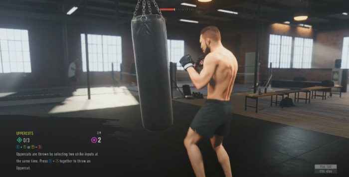 Os treinamentos são fundamentais para aprender os golpes e evoluir o jogador (Imagem: Reprodução / UFC 4)