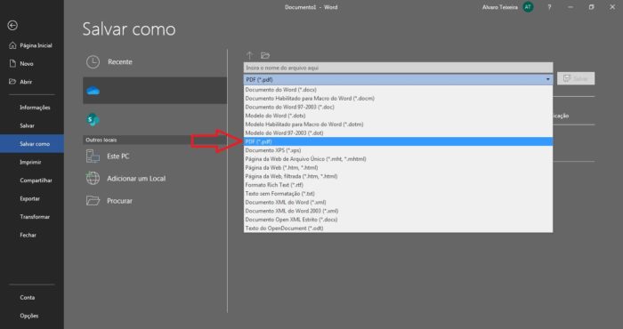 Como salvar um arquivo Word em PDF (Imagem: Reprodução / Word)