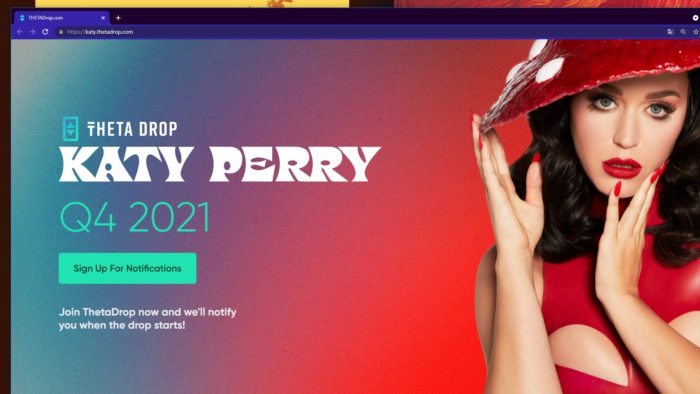 Interessados já podem se pré-registrar para receber notificações sobre o lançamento dos NFTs da Katy Perry (Imagem: Divulgação/Theta Labs)