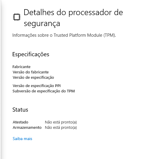 Windows 10 avisa que PC não tem chip TPM ativo (Imagem: Reprodução)
