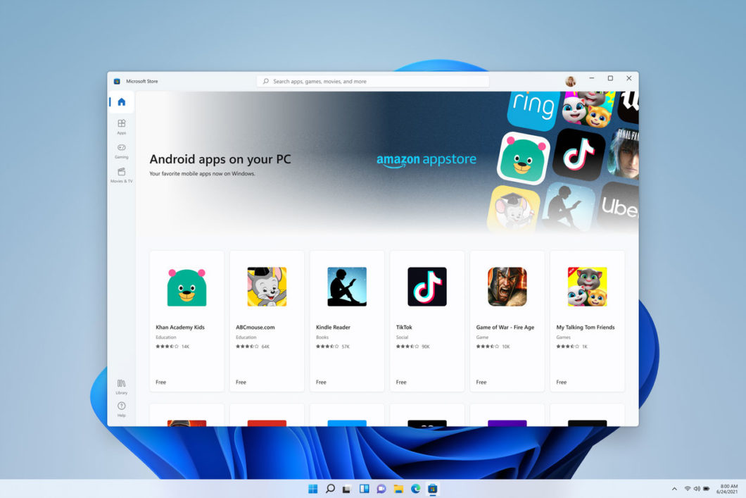 Microsoft Store do Windows 11 traz apps de Android (imagem: divulgação/Microsoft)