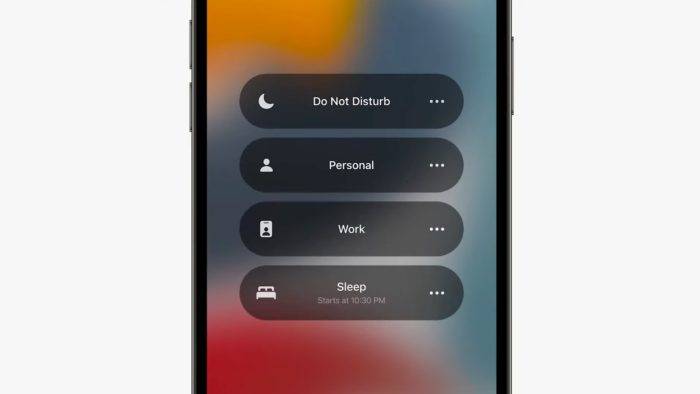 iOS 15 traz modos Pessoal, Trabalho e Dormir (Imagem: Divulgação / Apple)