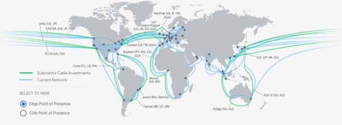 Cabos submarinos do Google (Imagem: divulgação/Google)