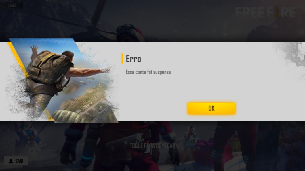 Aviso de conta suspensa em Free Fire (Foto: Reprodução)