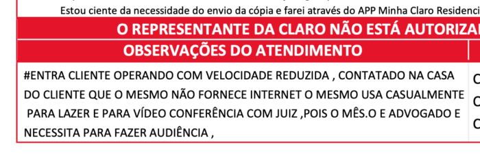 Observações do técnico na ordem de serviço 