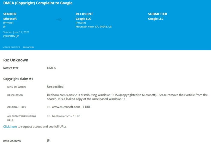 Reclamação de direitos autorais da Microsoft (Imagem: Reprodução/Lumen)