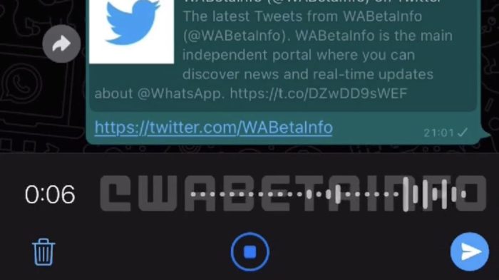 WhatsApp testa nova interface para mensagens de áudio (Imagem: reprodução/wabetainfo)